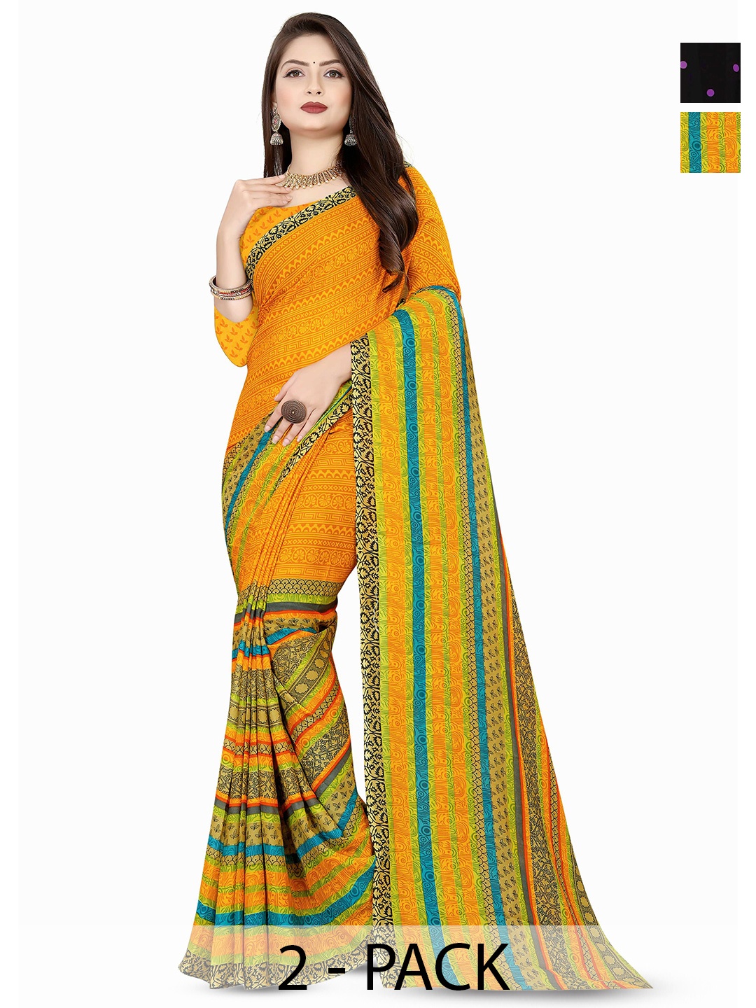 

ANAND SAREES Polka Dot Saree Pack of 2, Black