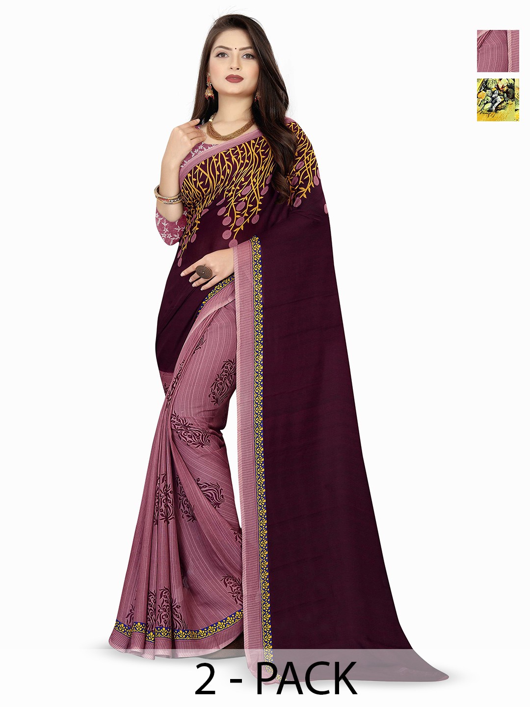 

ANAND SAREES Selection Of 2 Floral Printed Saree, Yellow