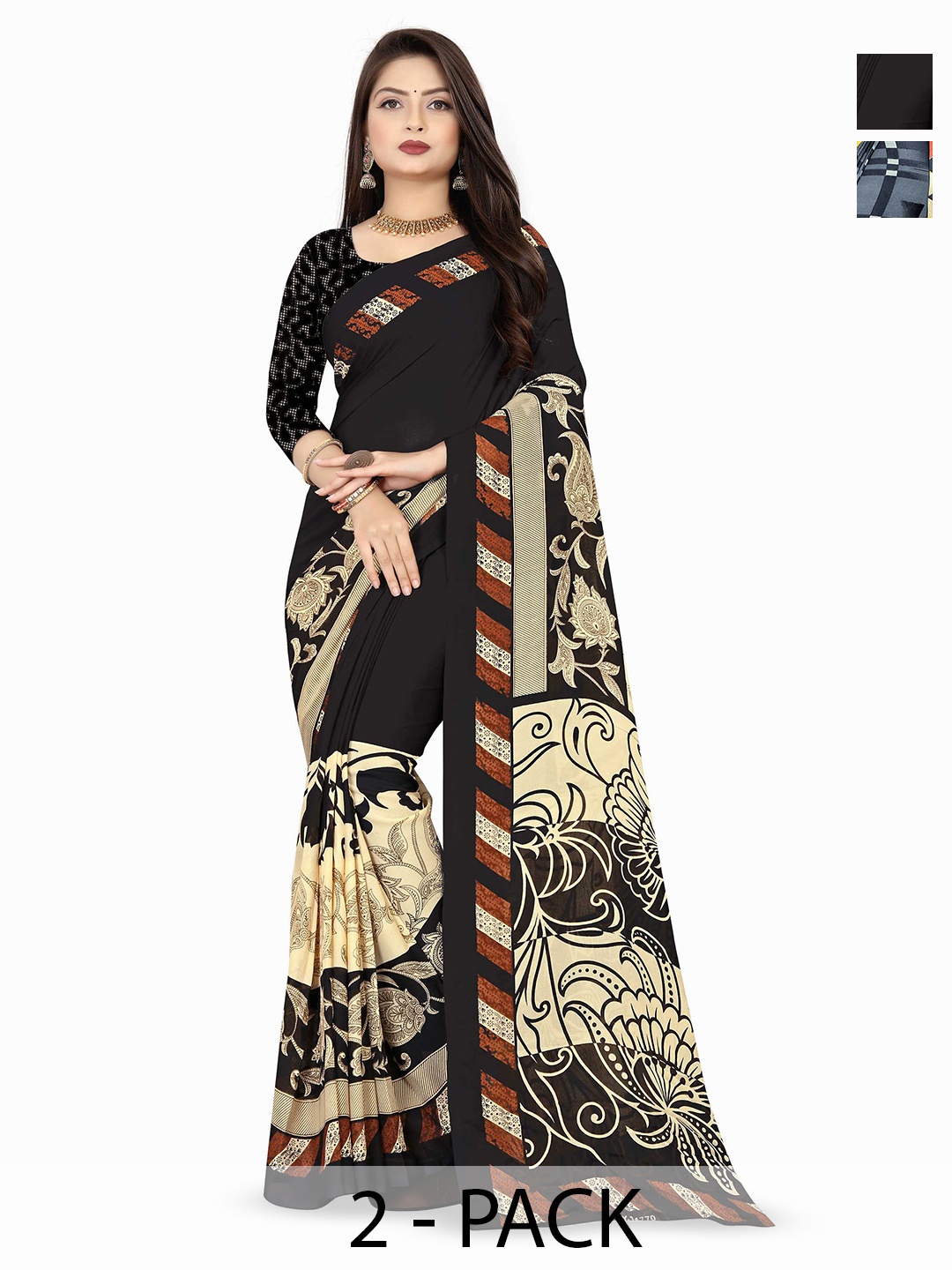 

ANAND SAREES Selection Of 2 Ethnic Motifs Printed Saree, Grey