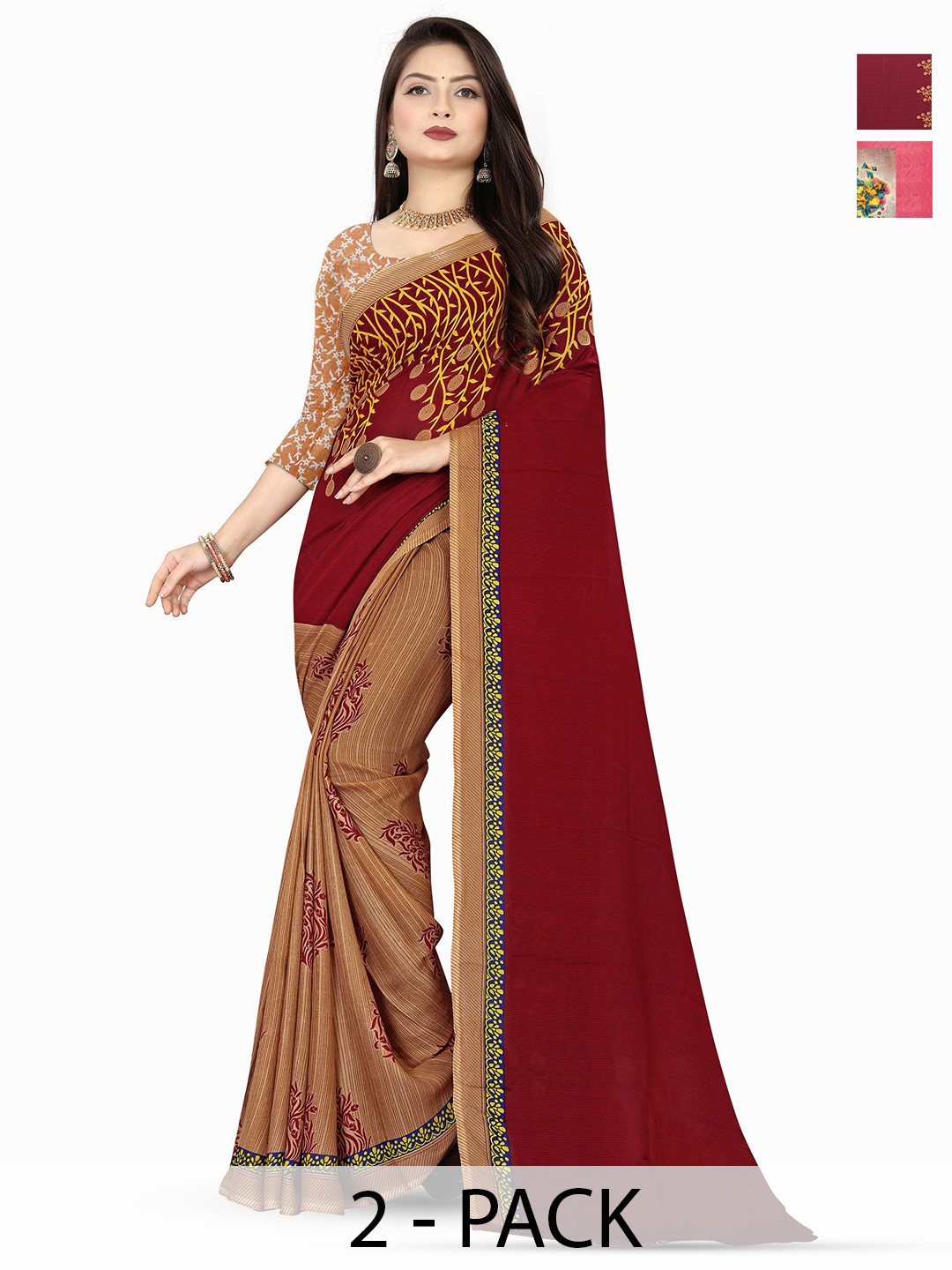 

ANAND SAREES Ethnic Motifs Saree Pack of 2, Black