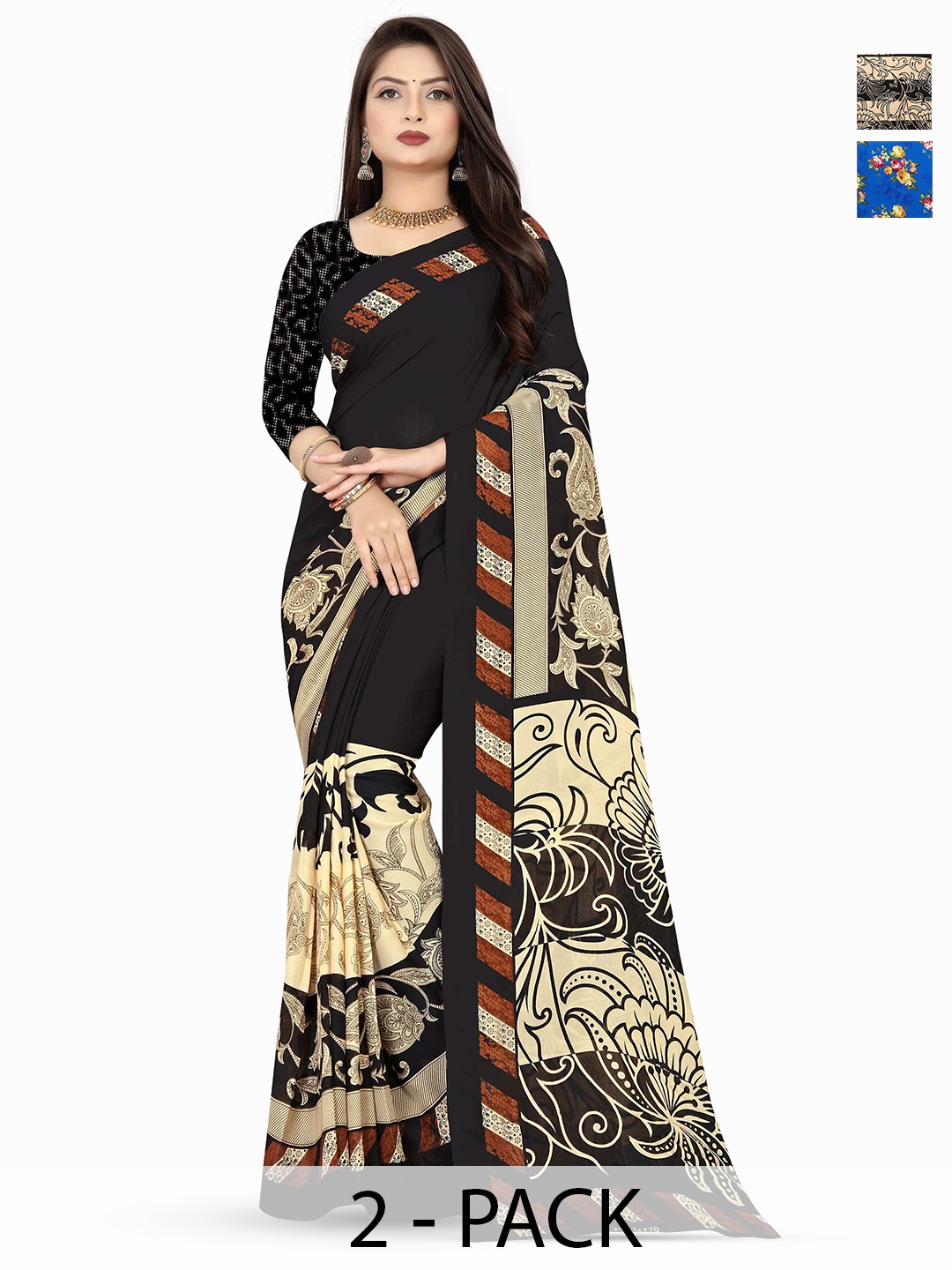 

ANAND SAREES Floral Saree Pack of 2, Black