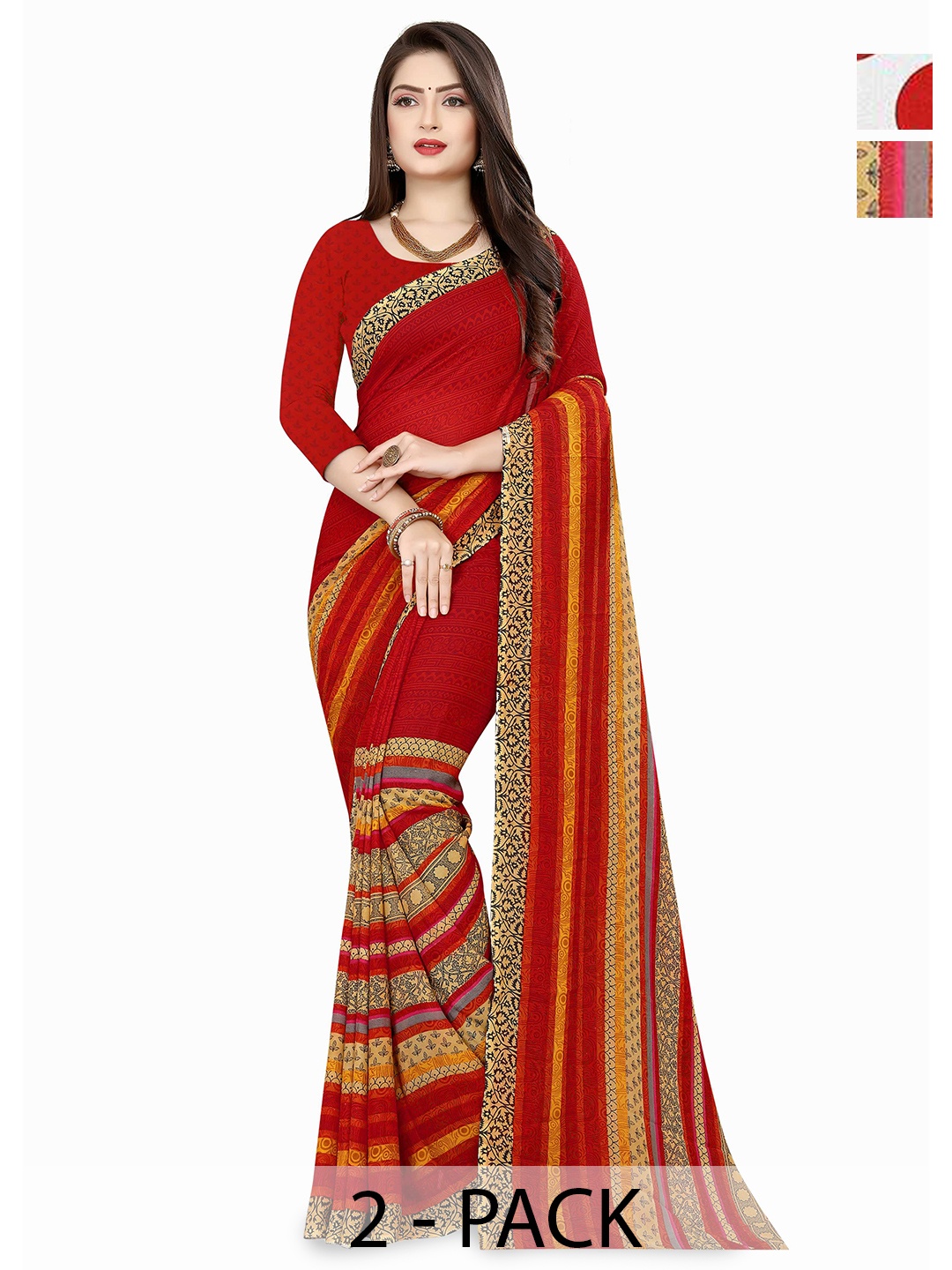 

ANAND SAREES Polka Dot Saree Pack of 2, Red