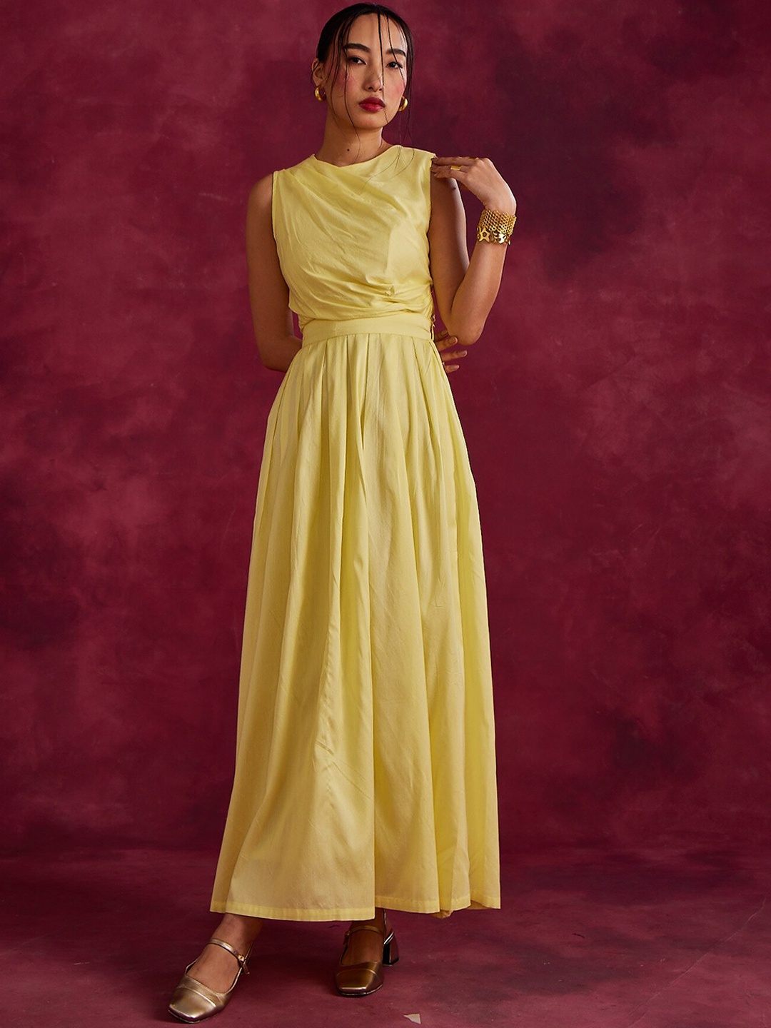 

Abhishti Noor Box Pleated Zip Straight A-Line Maxi Skirt, Yellow