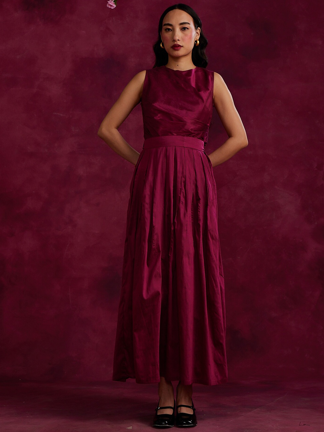 

Abhishti Pleated Flared Slip-On Maxi A-Line Skirt, Magenta