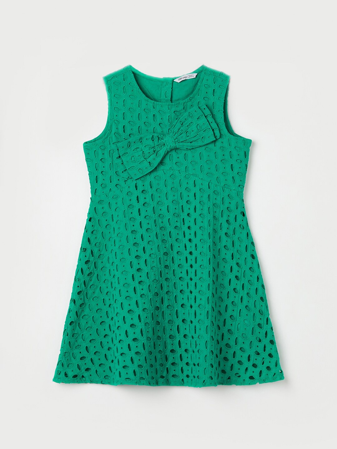 

Fame Forever by Lifestyle Self Design Round Neck Bow Cotton A-Line Dress, Green