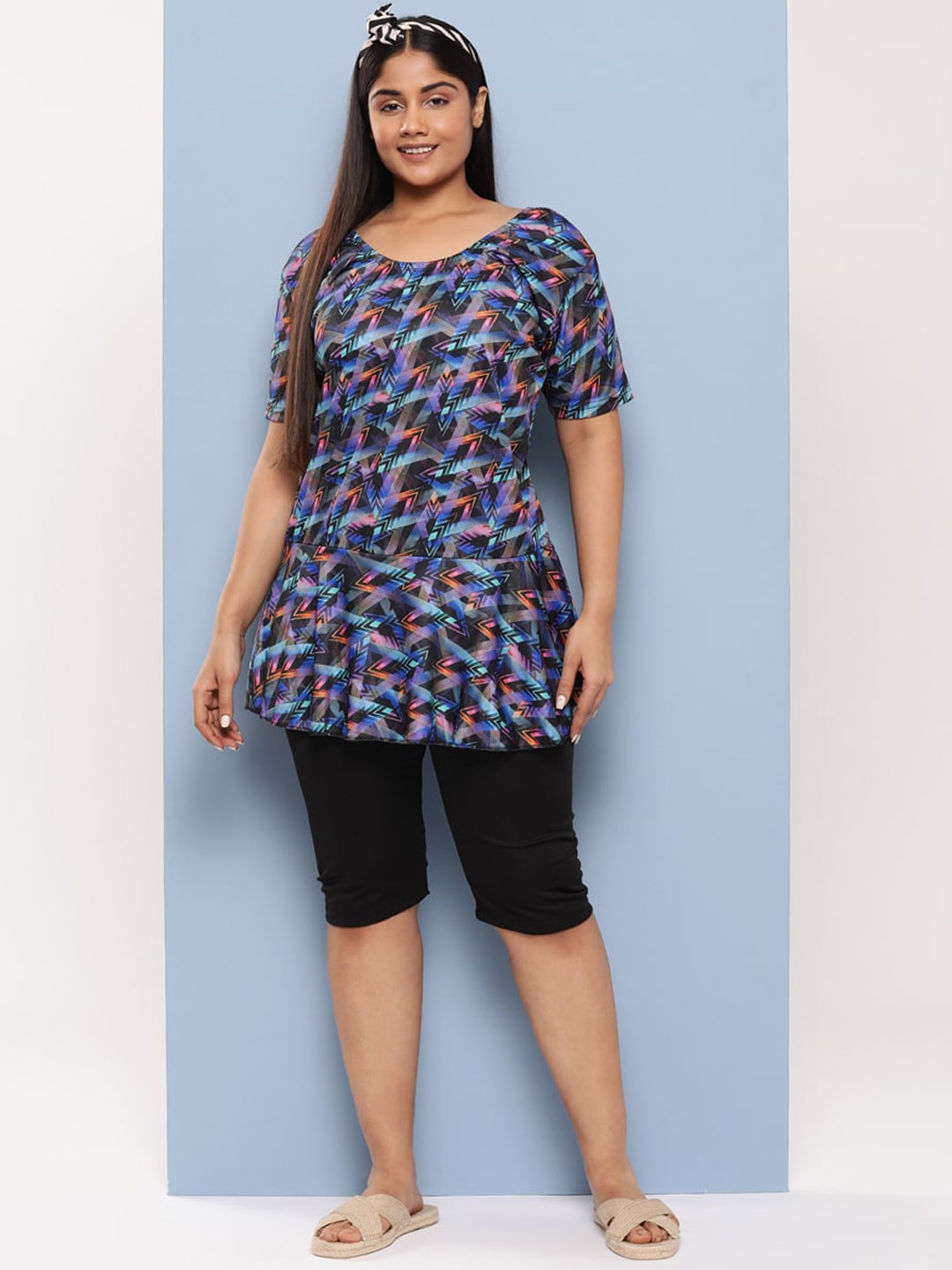 

Aarika Abstract Printed Round Neck Swim Set, Black
