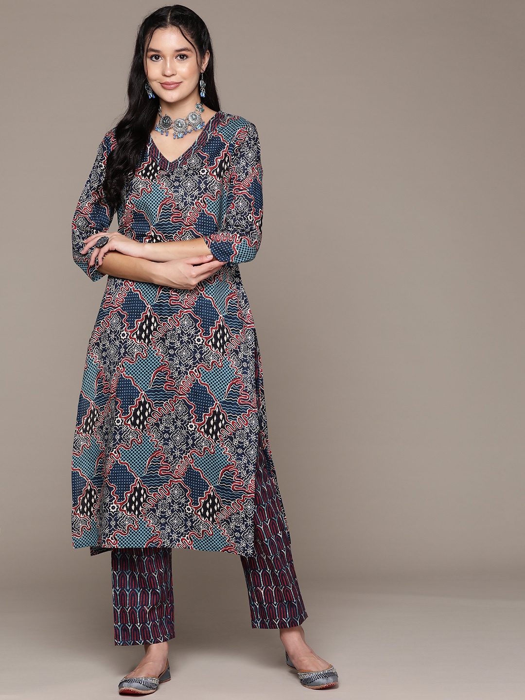 

Readiprint Printed Pure Cotton Kurta with Trousers, Navy blue