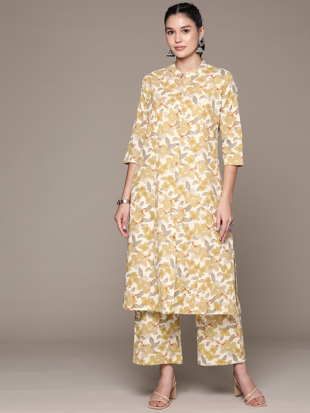 

Readiprint Floral Printed Pure Cotton Kurta with Palazzos, Beige