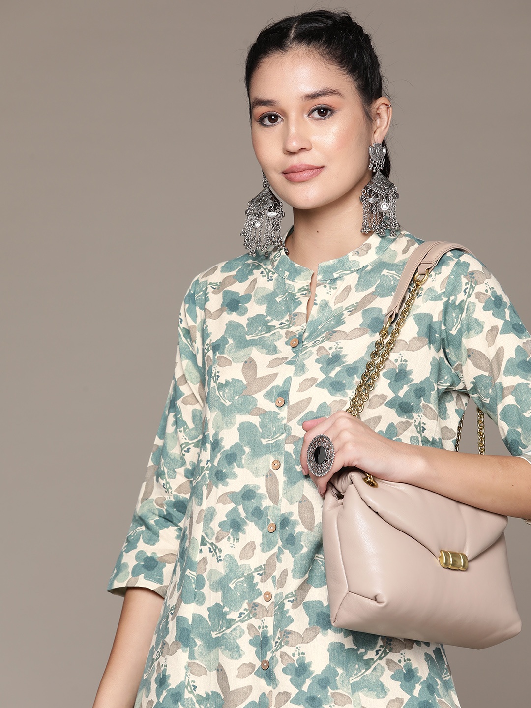

Readiprint Floral Printed Pure Cotton Kurta with Palazzos, Grey