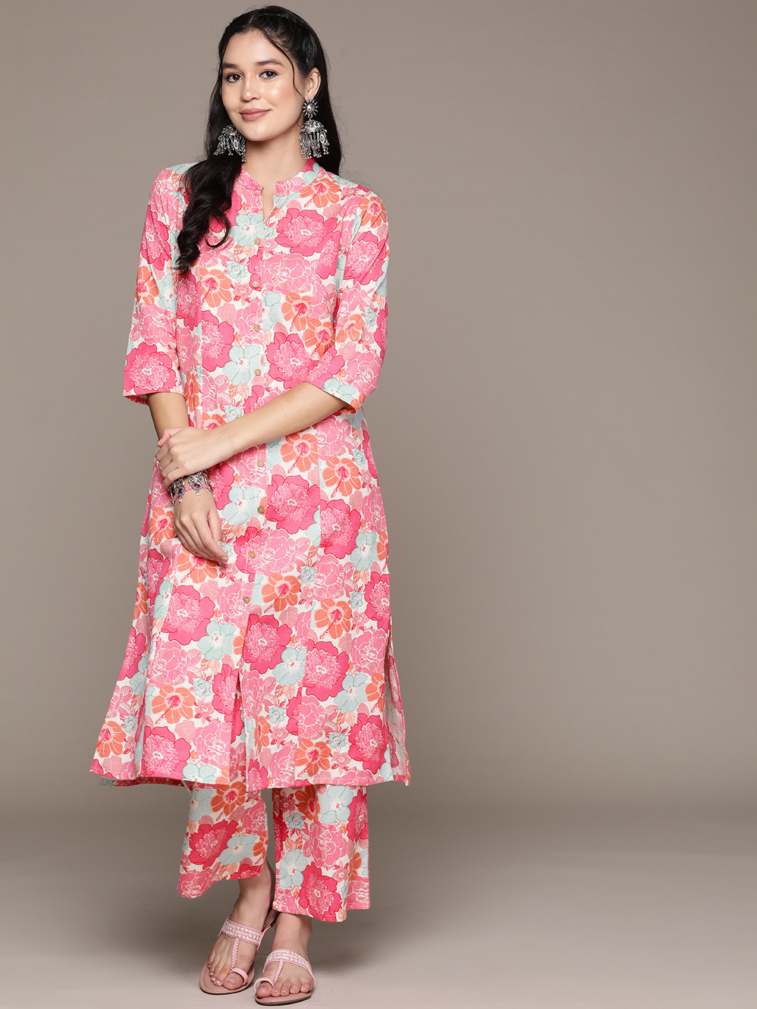 

Readiprint Floral Printed Pure Cotton Kurta with Palazzos, Pink