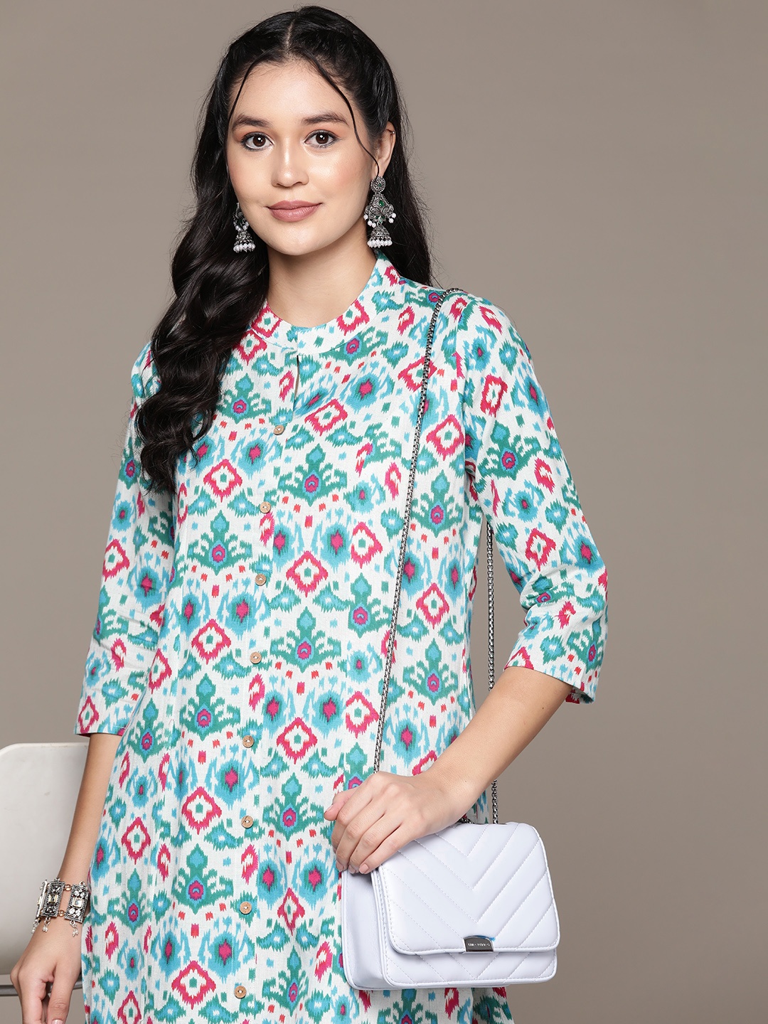

Readiprint Women Printed Panelled Pure Cotton Kurta with Palazzos, Blue