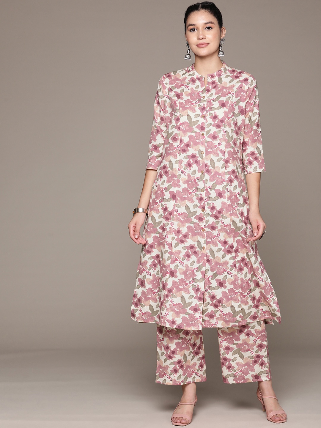 

Readiprint Floral Printed Pure Cotton Kurta with Palazzos, Off white