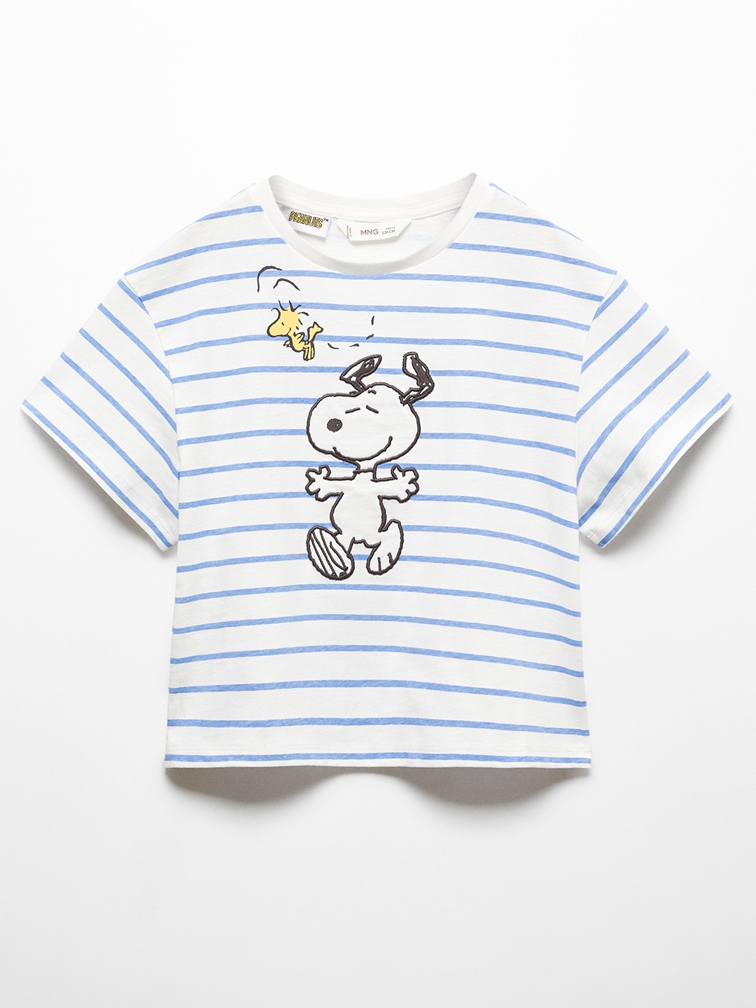 

Mango Kids Girls Striped & Snoopy Embroidered Pure Cotton T-shirt, White