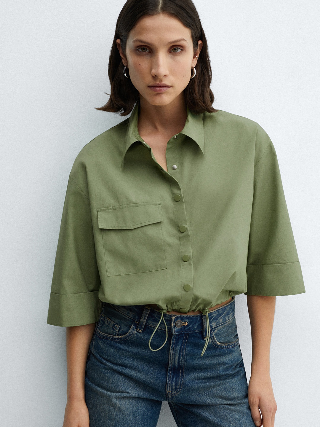 

MANGO Pure Cotton Casual Shirt, Olive