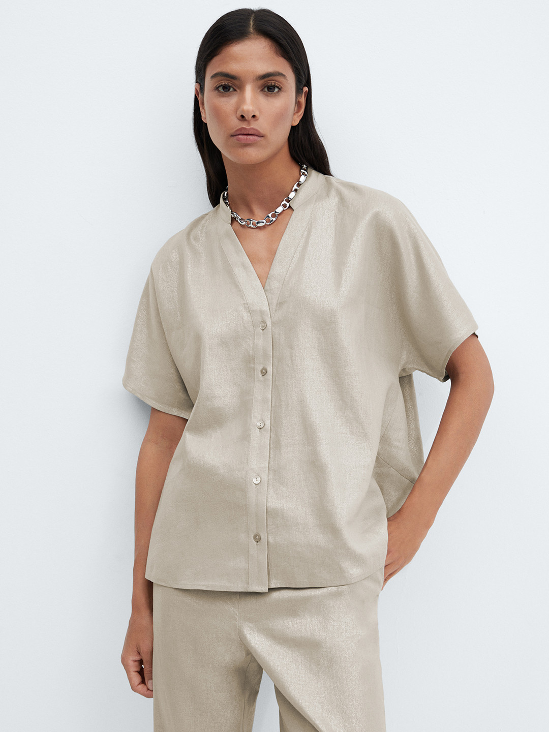 

MANGO Women Opaque Casual Shirt, Beige