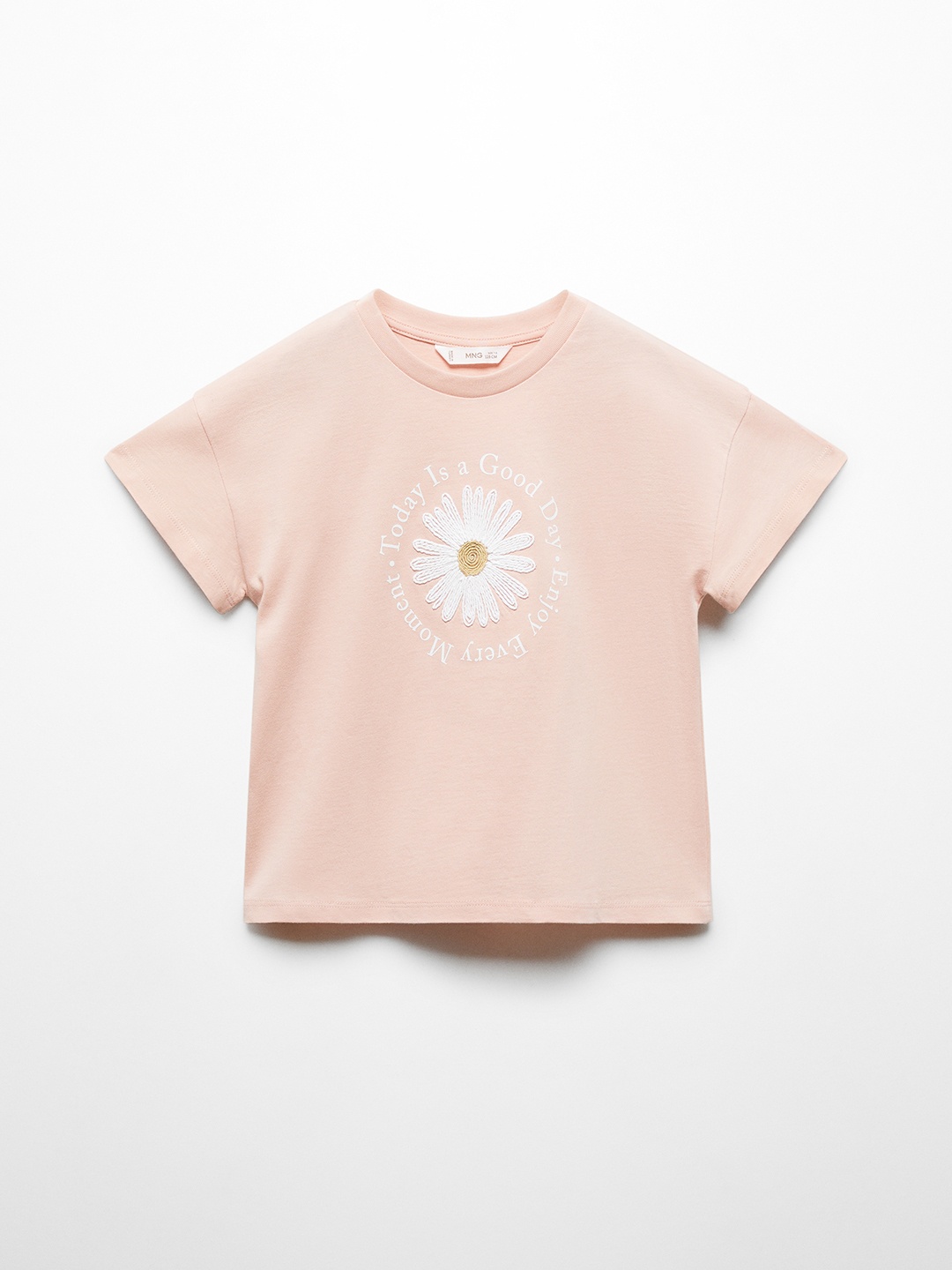 

Mango Kids Girls Pure Cotton Floral Self Design T-shirt, Peach