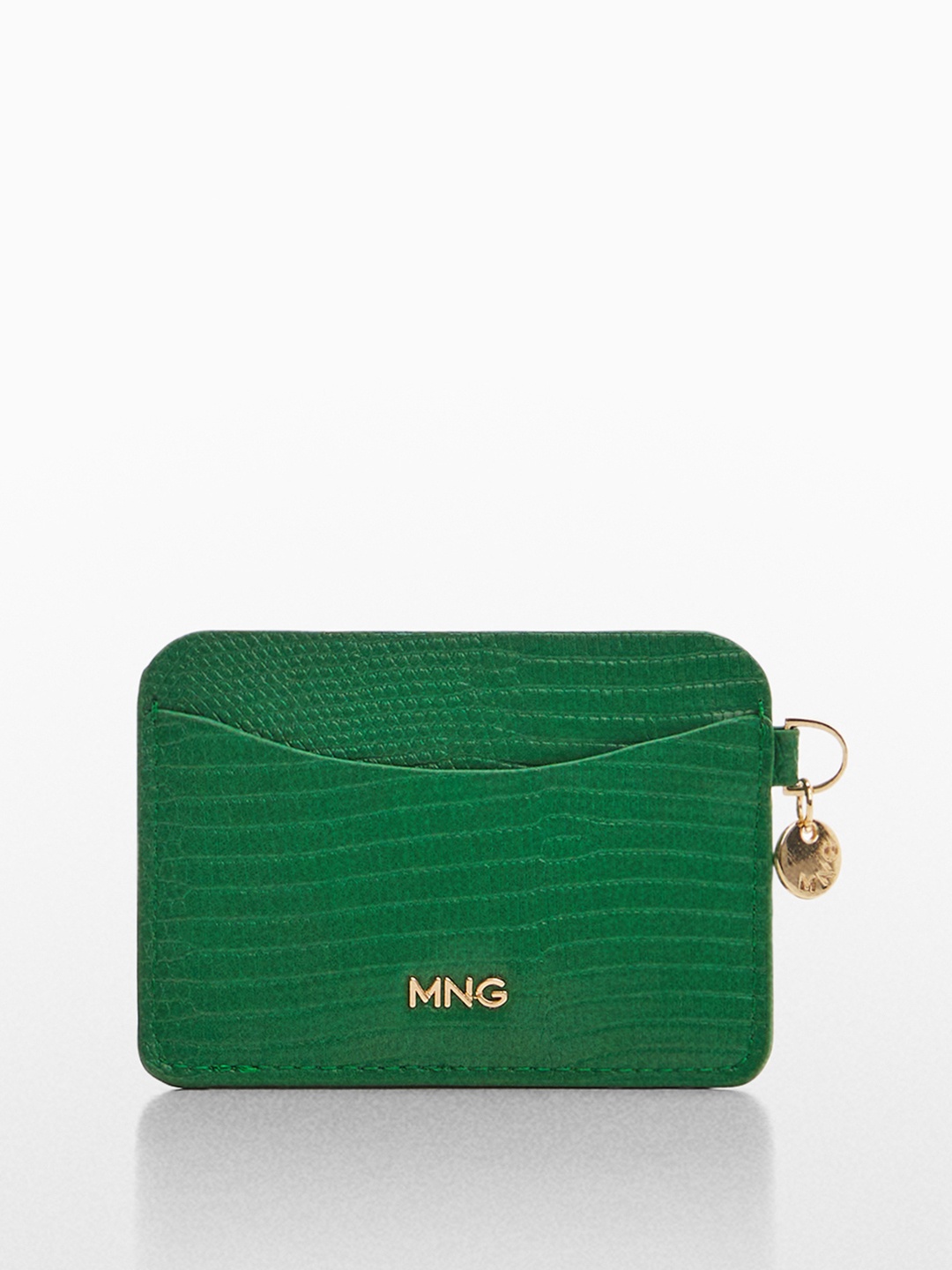 

MANGO Women Snake Skin Textured Card Holder, Green