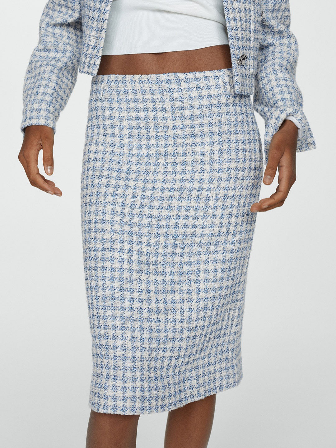 

MANGO Women Checked Pencil Skirt, Blue