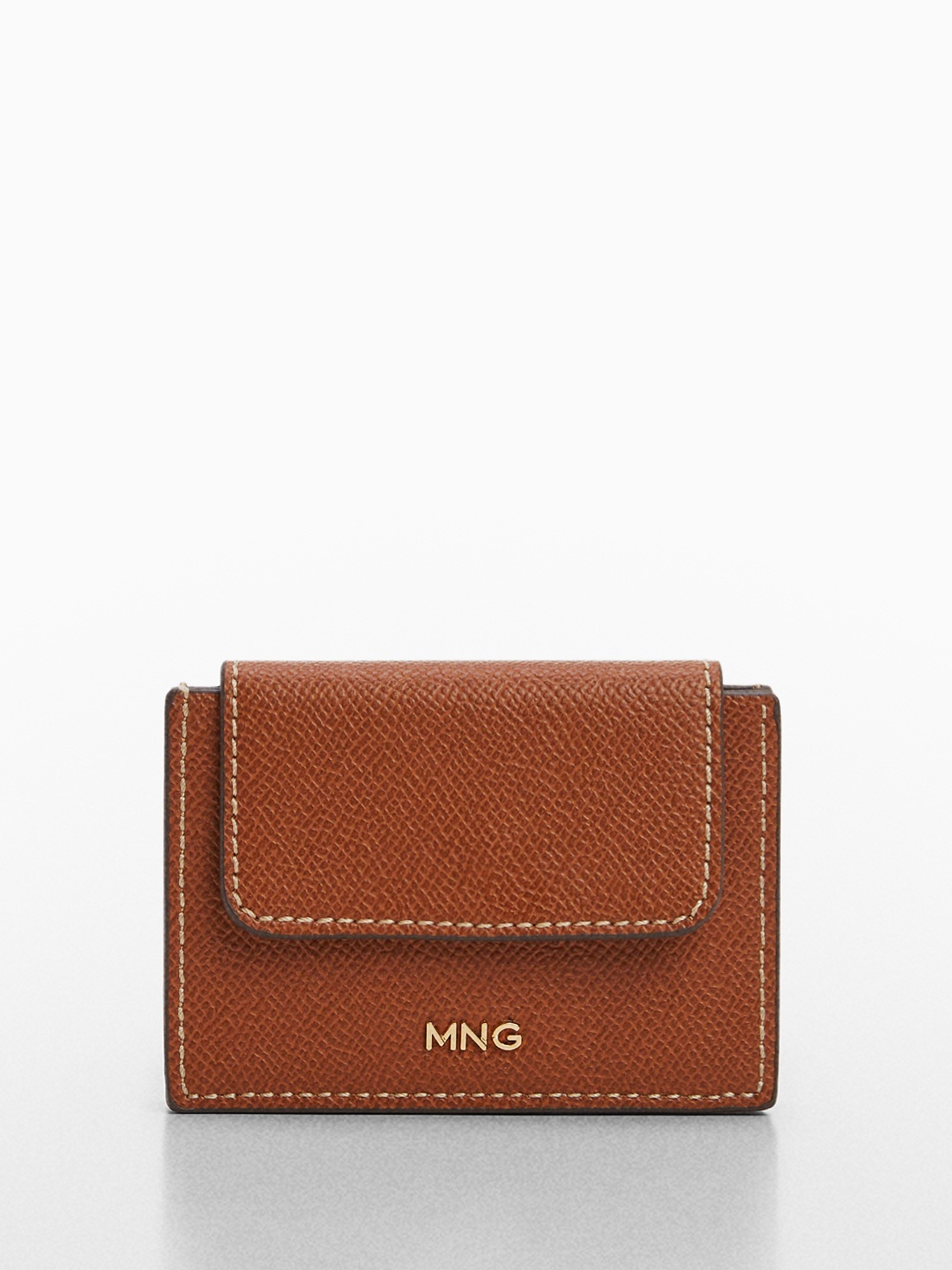 

MANGO Women Geometric Textured Card Holder, Brown