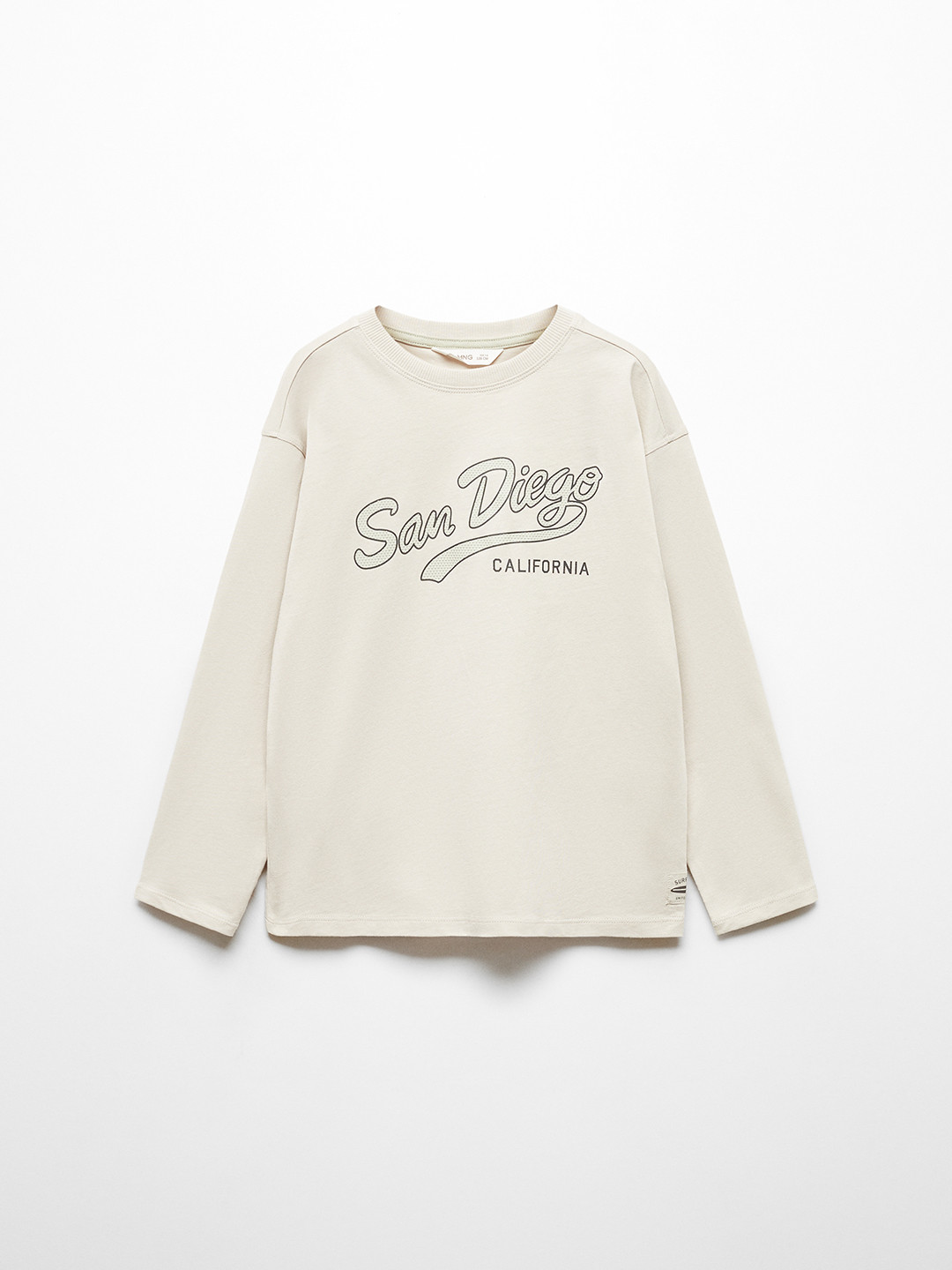 

Mango Kids Boys Printed Long Sleeves Pure Cotton T-shirt, Beige