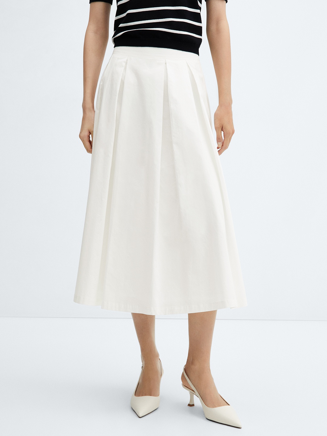 

MANGO Pure Cotton A-Line Pleated Skirt, White