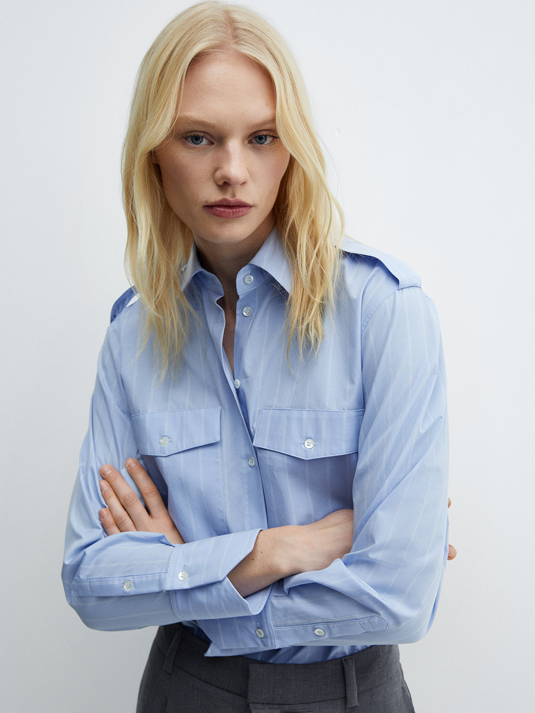 

MANGO Women Opaque Striped Cotton Casual Shirt, Blue