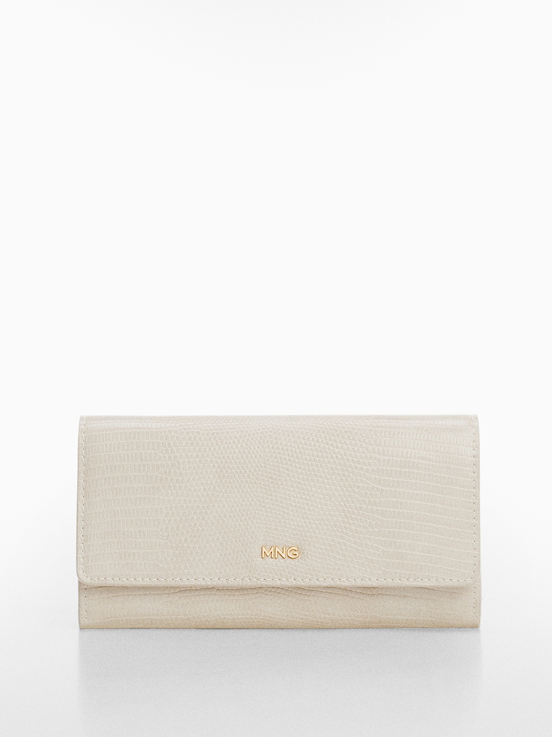 

MANGO Women Snake Skin Textured Two Fold Wallet, Beige