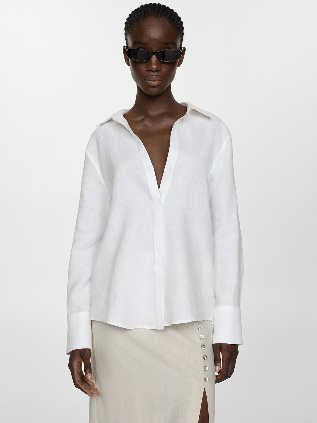 

MANGO Pure Linen Casual Shirt, White