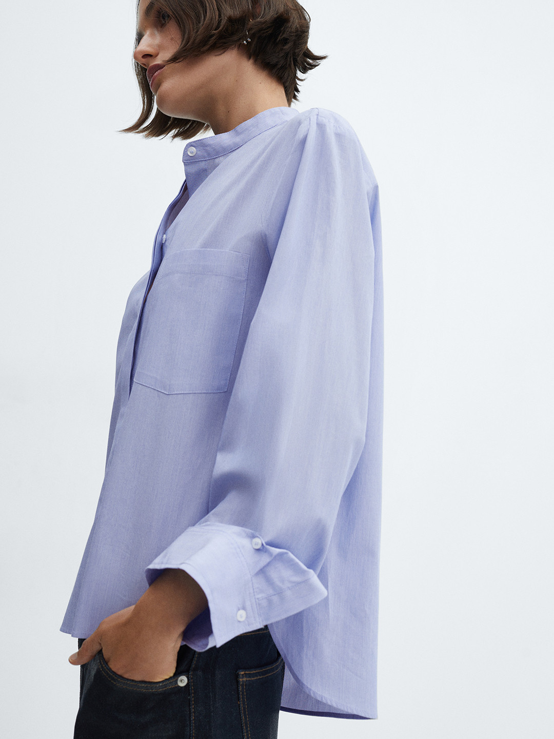 

MANGO Mandarin Collar Pure Cotton Casual Shirt, Blue