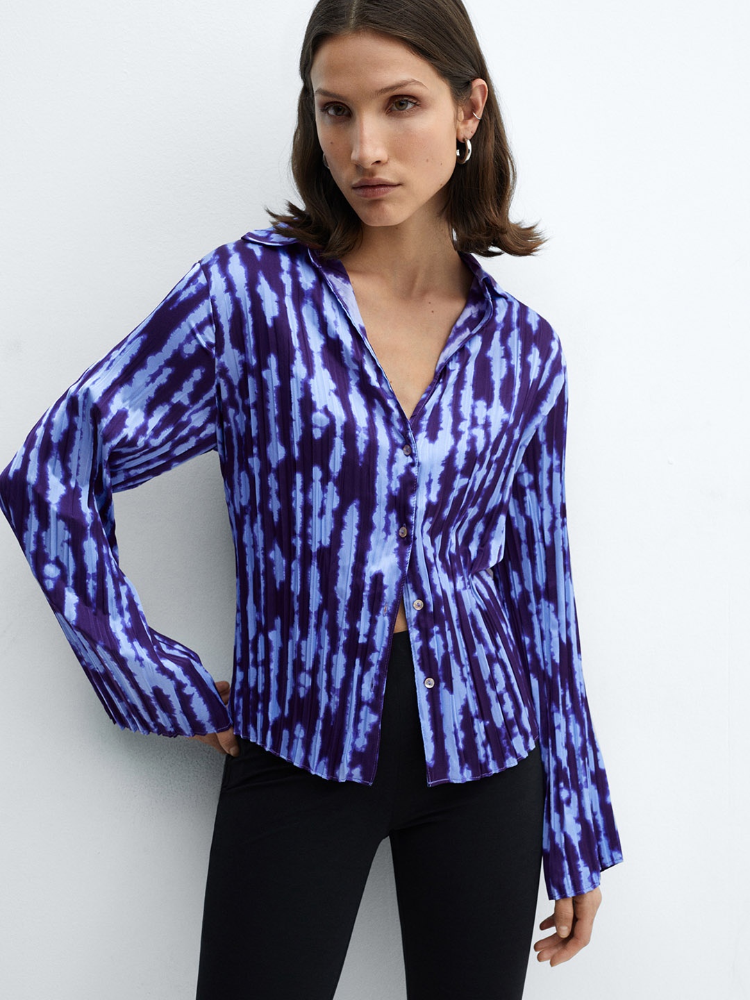 

MANGO Printed Shirred Shirt, Purple