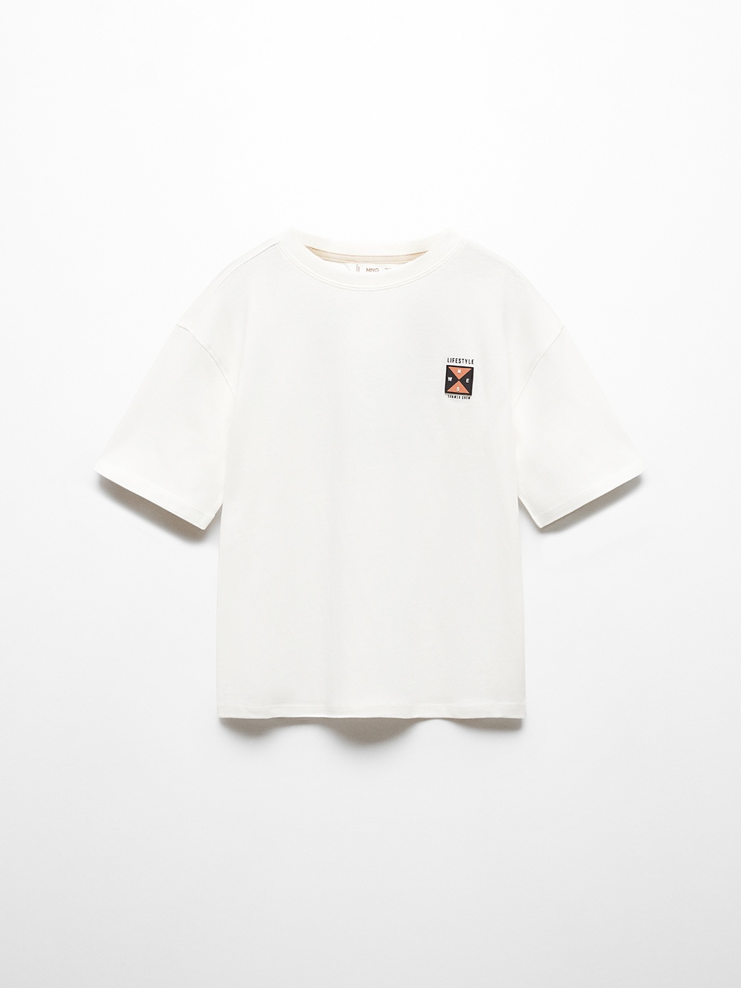 

Mango Kids Boys Drop-Shoulder Sleeves Pure Cotton T-shirt, White