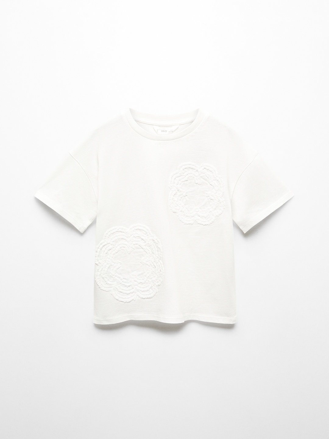 

Mango Kids Girls Pure Cotton Floral Self Design T-shirt, White