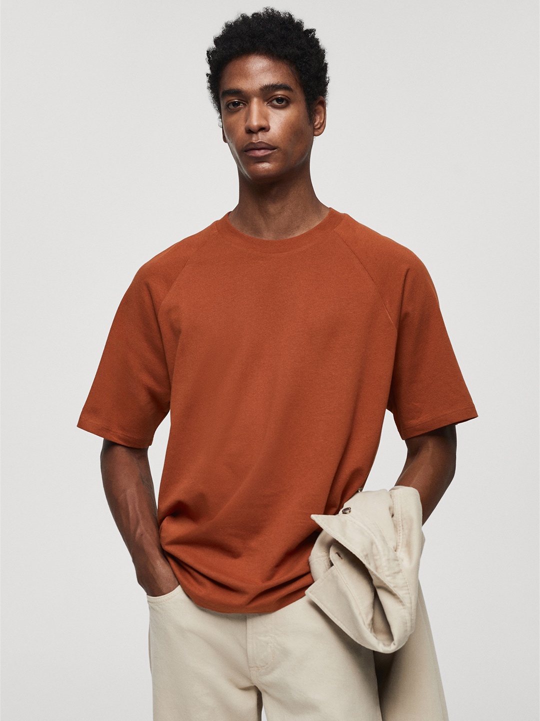 

MANGO MAN Cotton Linen Relaxed T-shirt, Orange
