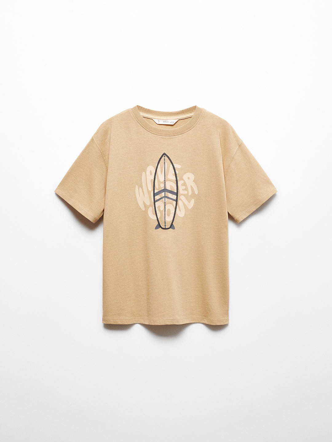 

Mango Kids Boys Pure Cotton Typography Printed T-shirt, Beige