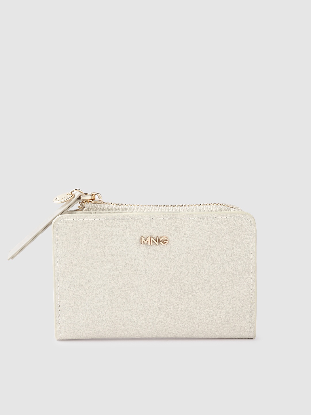 

MANGO Women Snake Skin Textured Two Fold Wallet, Beige