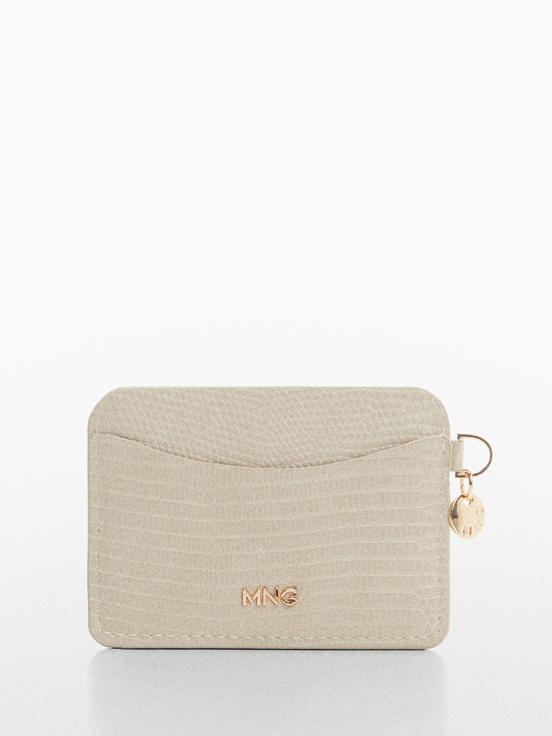 

MANGO Women Snake Skin Textured Card Holder, Beige