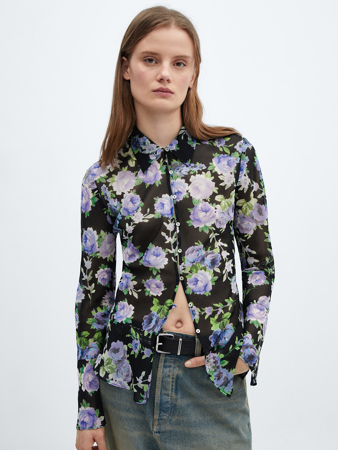 

MANGO Women Floral Printed Casual Shirt, Black