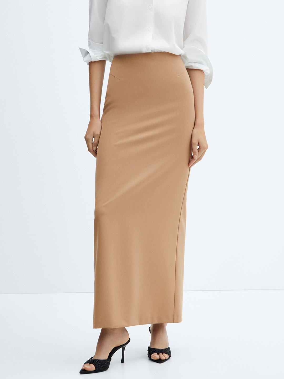 

MANGO Back Slit Straight Maxi Skirt, Beige