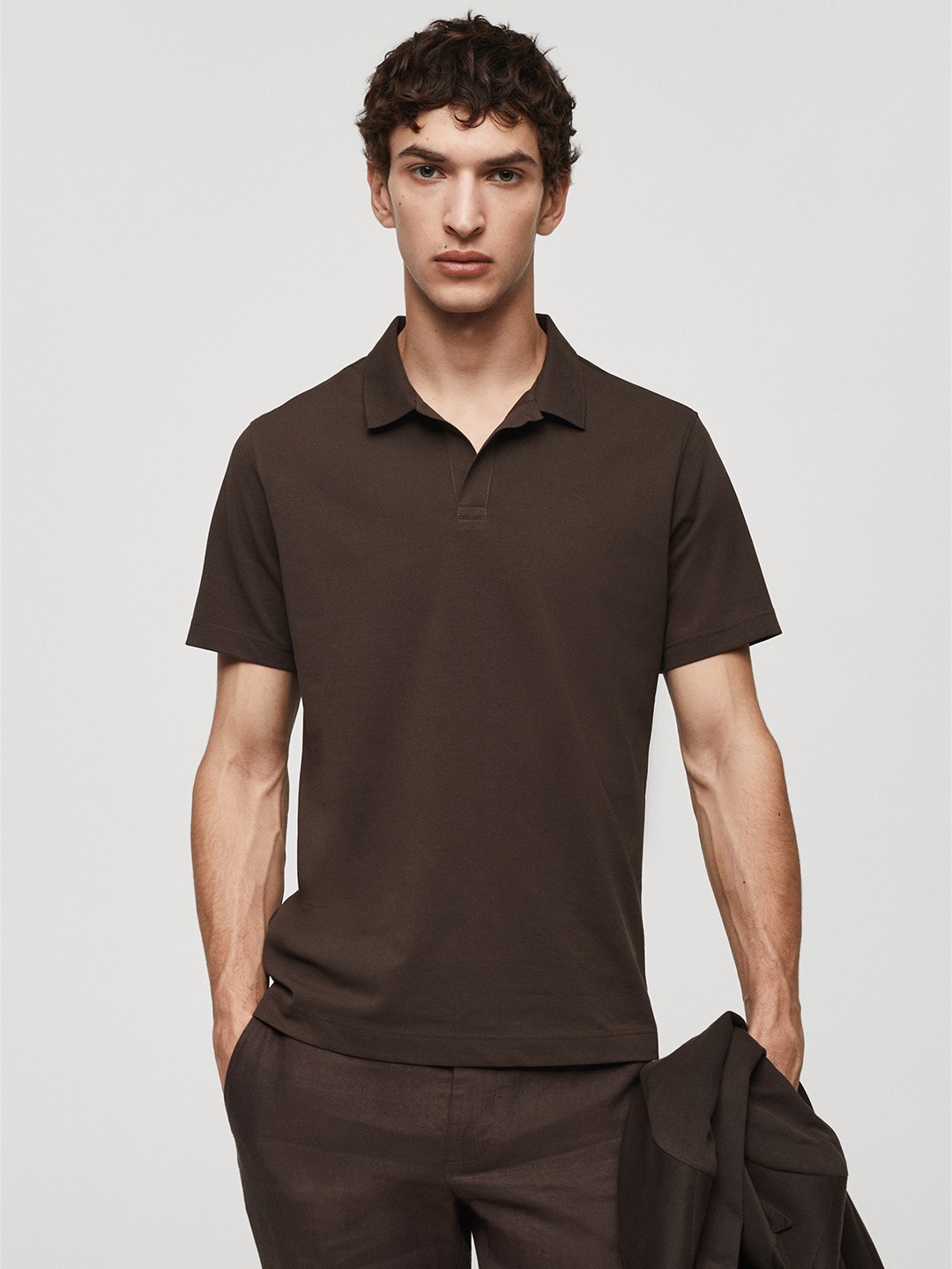 

MANGO MAN Pique Polo Collar T-shirt, Brown