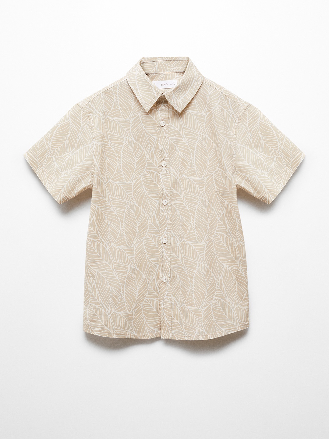 

Mango Kids Boys Leaf Printed Casual Pure Cotton Shirt, Beige