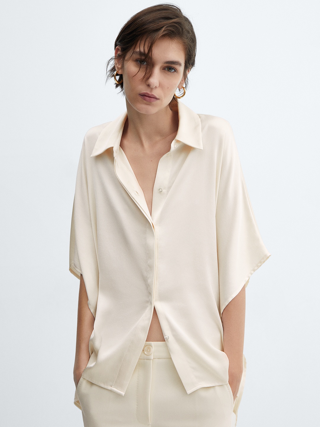 

MANGO Women Solid Opaque Casual Shirt, Off white