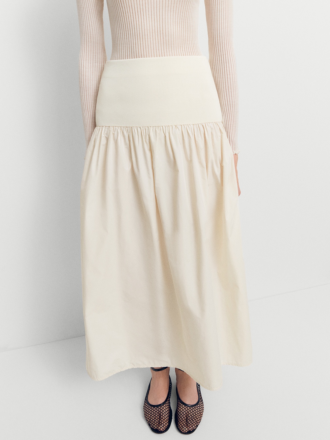 

MANGO Women Solid Pleated A-Line Maxi Skirt, Off white