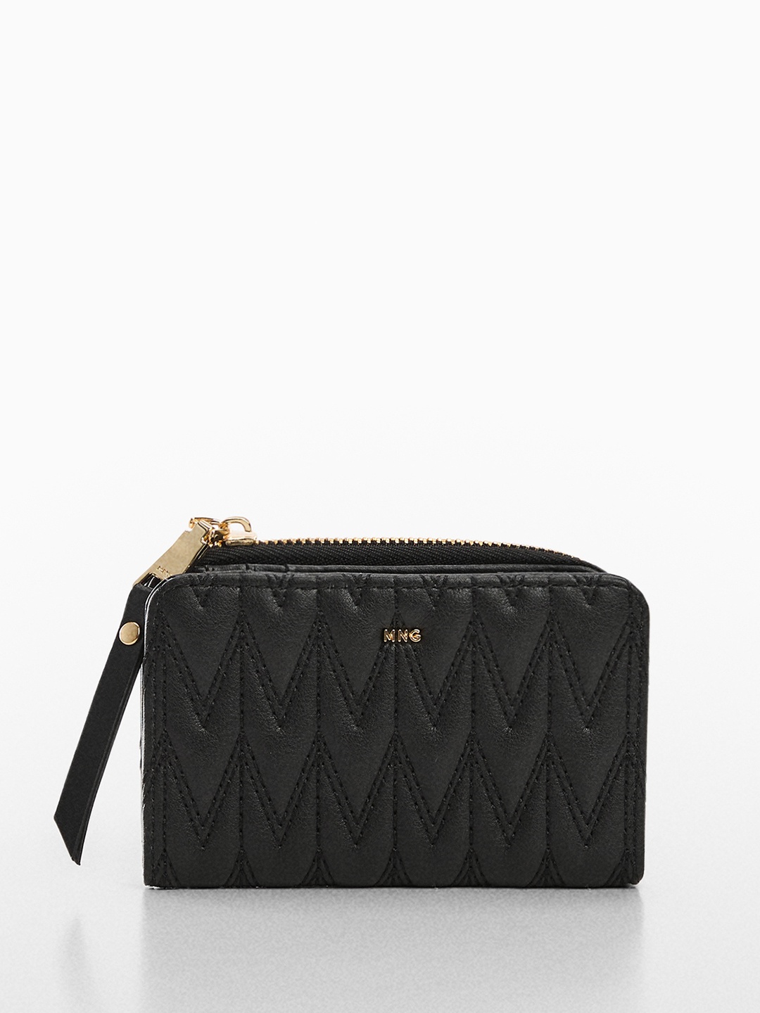 

MANGO Women Quilted Zip Around Wallet, Black