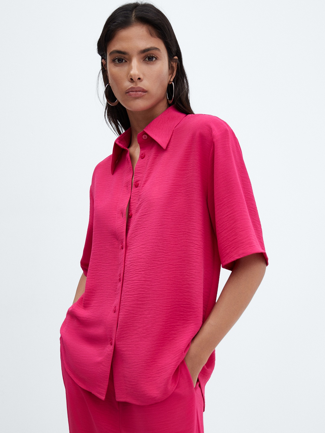 

MANGO Women Solid Opaque Casual Shirt, Pink