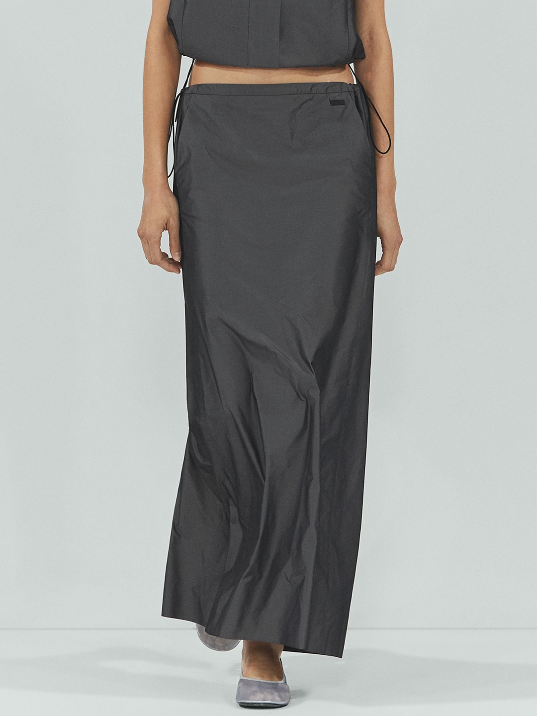 

MANGO Parachute Maxi Skirt With Slit, Charcoal