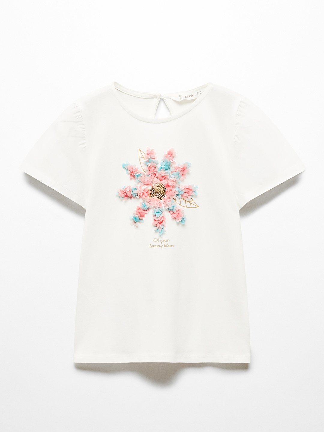 

Mango Kids Pure Cotton Floral Applique T-shirt, White