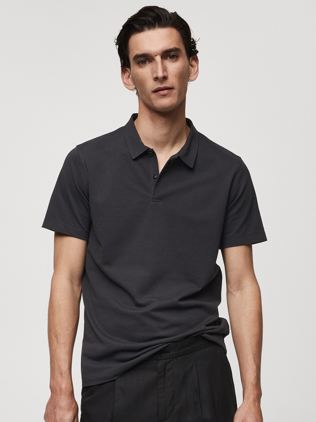 

MANGO MAN Slim Fit Polo Collar T-shirt, Charcoal