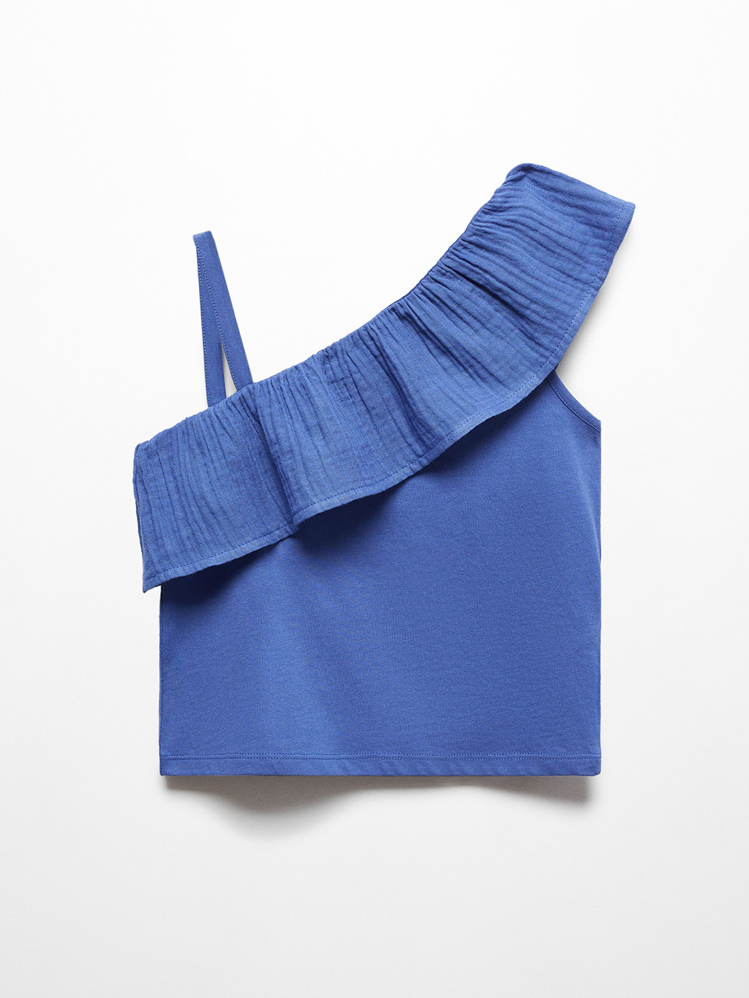 

Mango Kids Girls Cotton Ruffle Detail Top, Blue