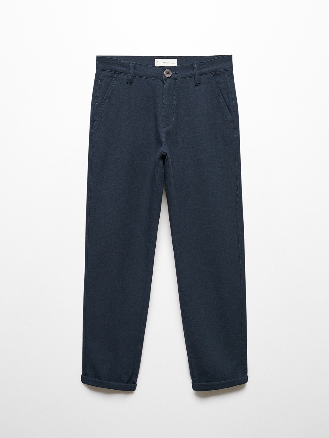 

Mango Kids Boys Cotton Linen Chino Trousers, Navy blue