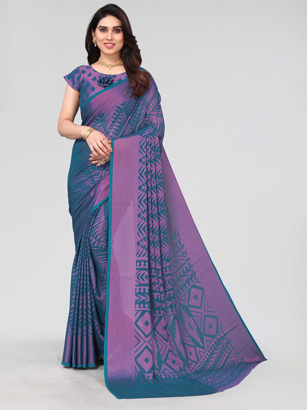 

HALFSAREE STUDIO Floral Poly Chiffon Saree, Green